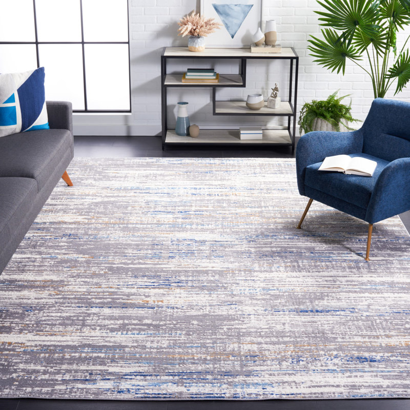 Tapis gris clair / bleu 192, Rectangle 8 pi x 10 pi