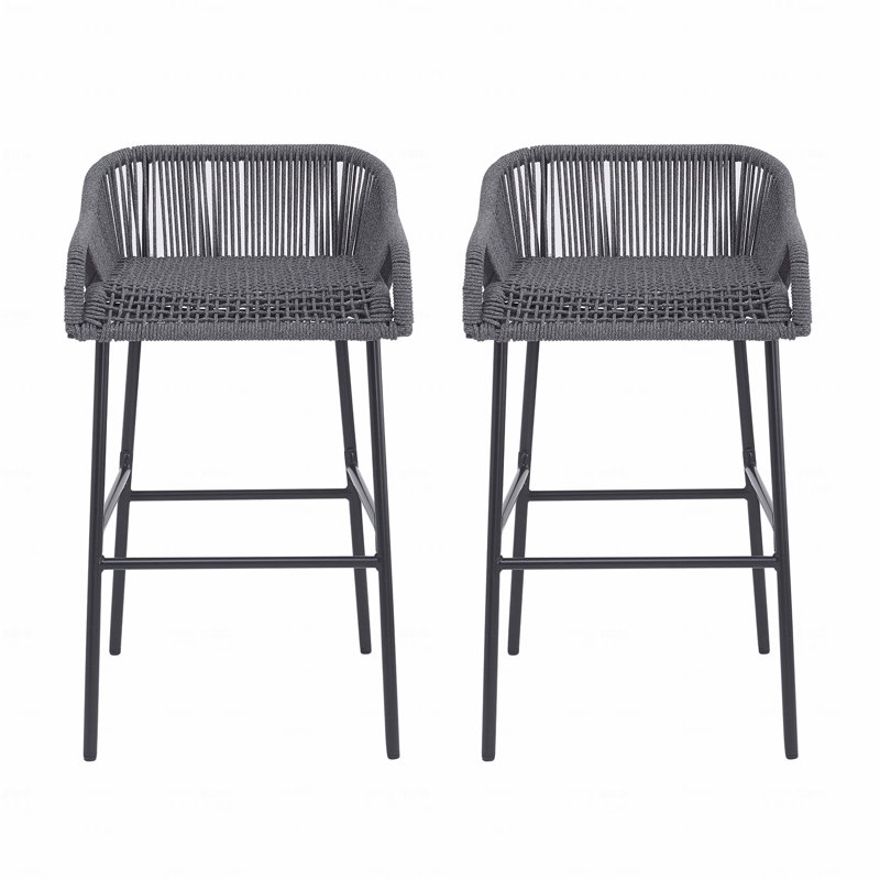 Set Of 2 Outdoor Patio Barstool, Dark Gray Rope, Dark Gray