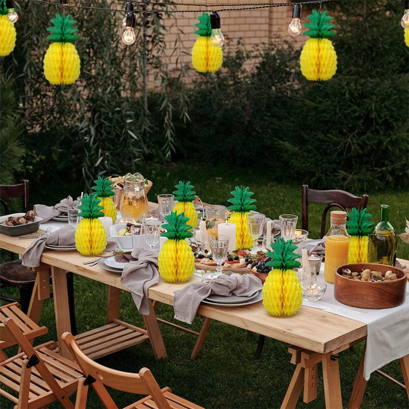 9 pièces 12 pouces ananas en nid d'abeille centres de table papier de soie ananas ornements suspendus pour décorations de fête tropicales hawaïennes Luau