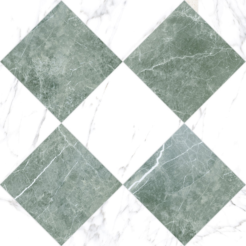 Tavari Checkerboard 10X10 Carrara And Verde, Light Green/White