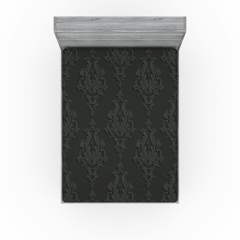 Drap-housse Ambesonne, paquet de 2, Drap-housse grand, Gris anthracite / damas gris pâle
