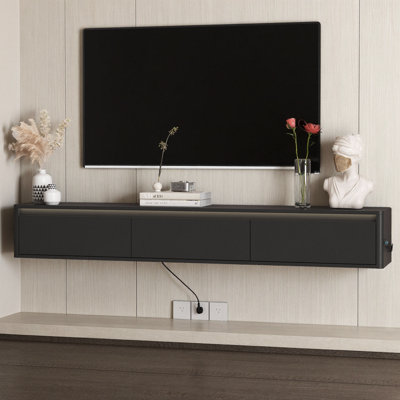 Elegant Floating TV Stand with LED Lights & Power Outlets – Modern Wall-Mounted Cabinet for Your Living Room