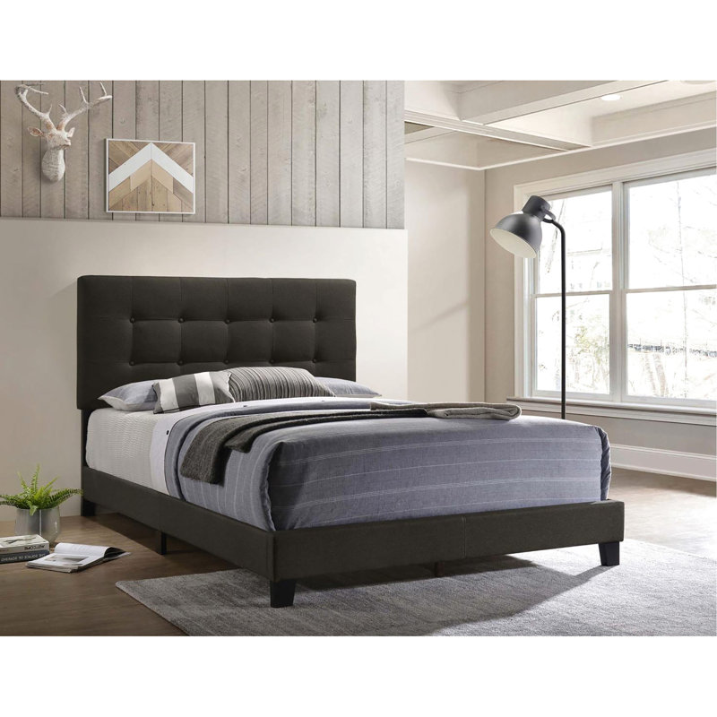 Lit à panneaux gris anthracite pour chambre à coucher, confortable et élégant, Grand lit