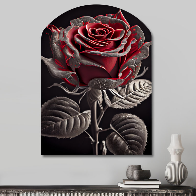 «Blossoming Rose I», art mural en forme d'arche florale, H 34 po x l 25 po