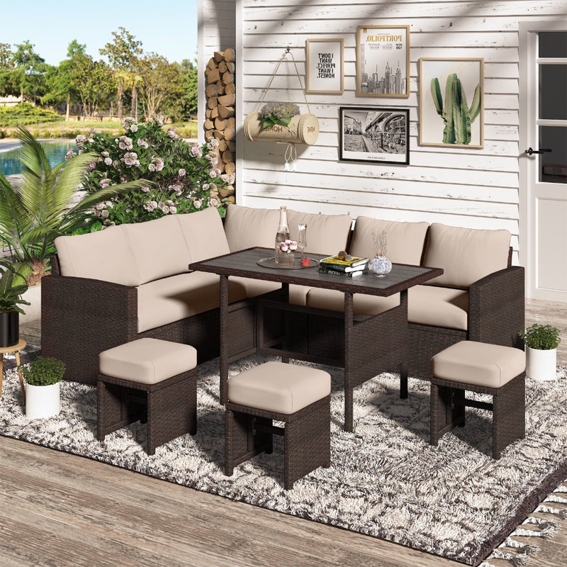 Ensemble de conversation pour canapé modulaire 7 pièces avec housse 7 pièces, Beige, Brun