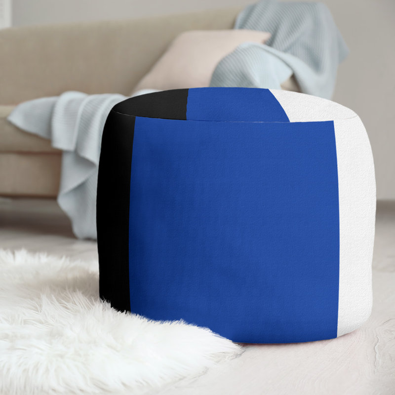 Repose-pieds cubique rond à rayures 20,5", Noir, bleu, blanc
