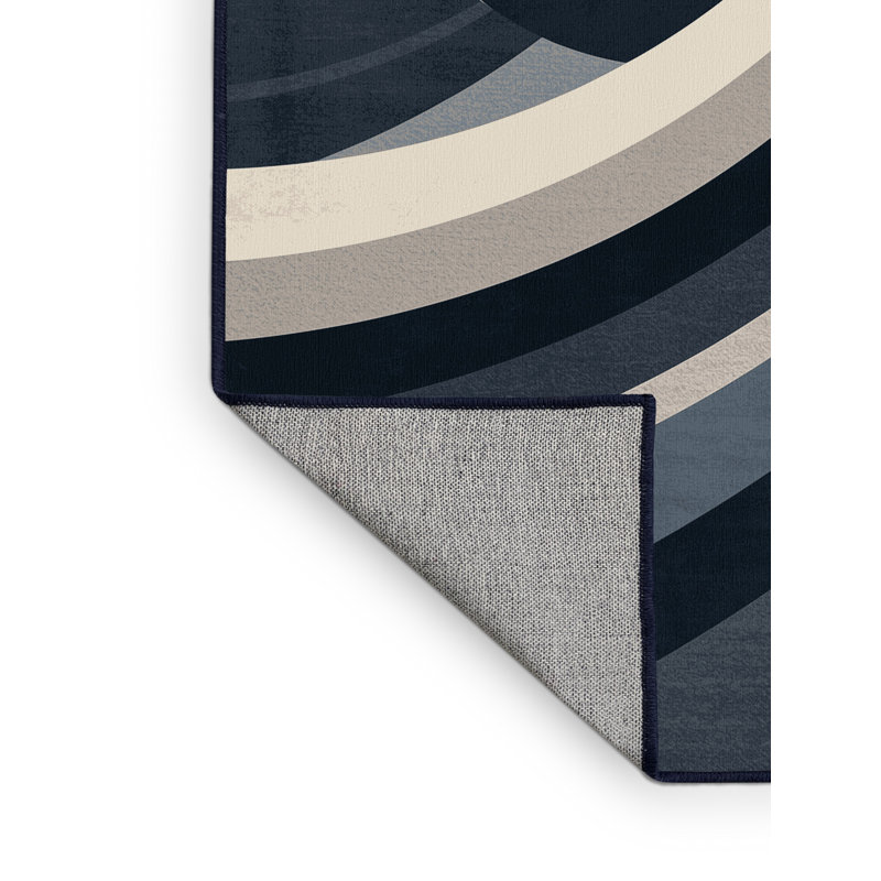 Machine Washable Pantelie Bold & Eclectic Modern Arc Rug in Gray – Navy Binding, 2 x 3