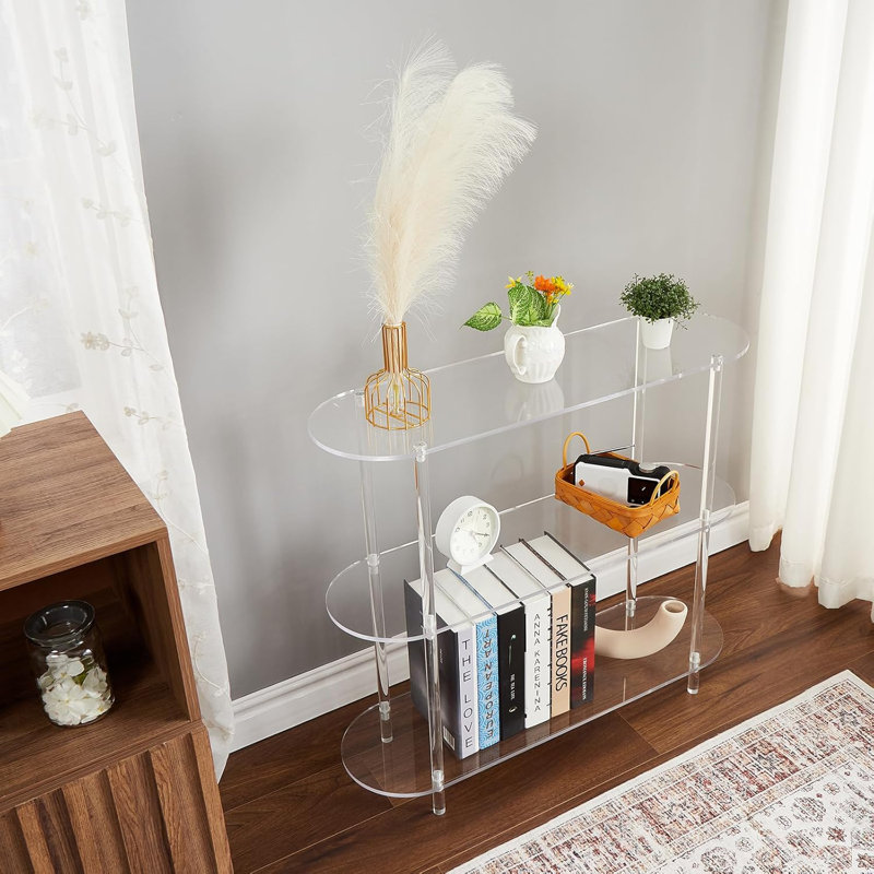 3-Tier Clear Acrylic Console Tbale, Multipurpose Bookcase