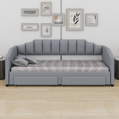 Extendable Upholstered Daybed With Storage Drawers And LED Light
