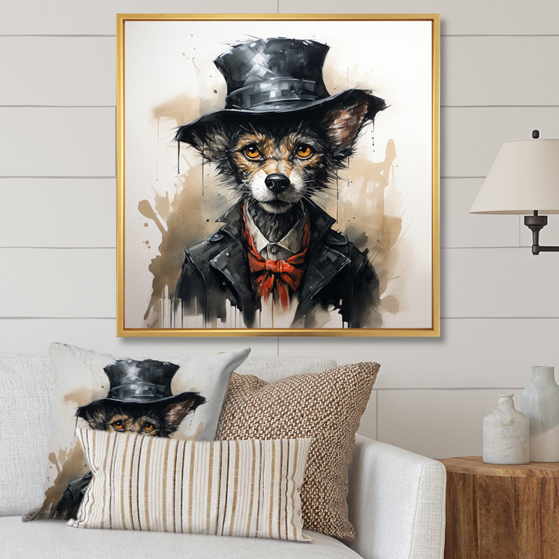 «Trenchcoat» noir loup mystère II - loup, art mural, Cadre flottant doré, H 30 po x l 30 po x P 1,5 po