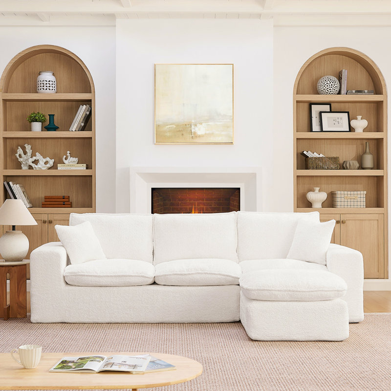 Canapé modulaire moderne 107 po avec méridienne réversible de 107 po Boucle, Beige