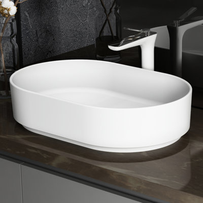 Lavabo à surface solide - blanc mat. Contemporain. Facile à nettoyer. 15,38 po Largeur, profondeur 23,03, hauteur 5,31. 17,26 lb Poids. Piédestal de style contemporain sans égouttoir ni