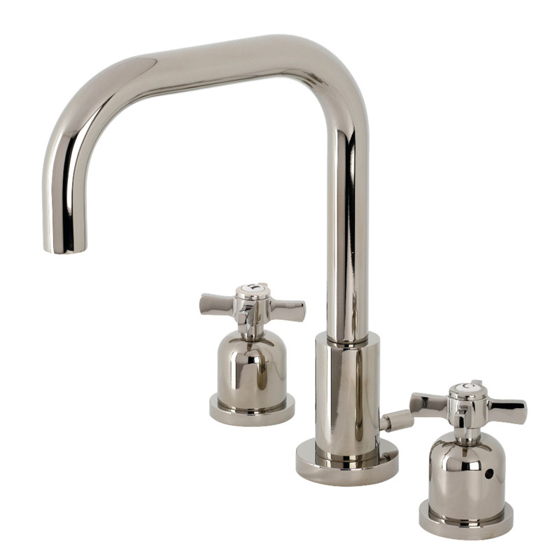 Robinet de salle de bain à large entraxe avec bonde, Nickel poli