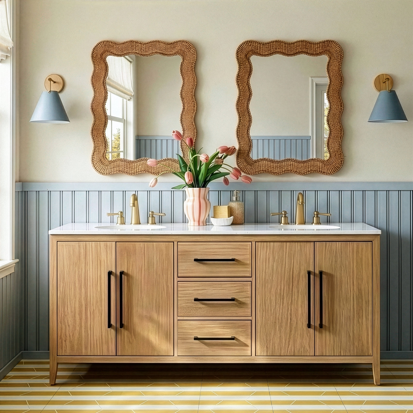 Alsup 72" Oak Double Bathroom Vanity, Wire Brushed Oak