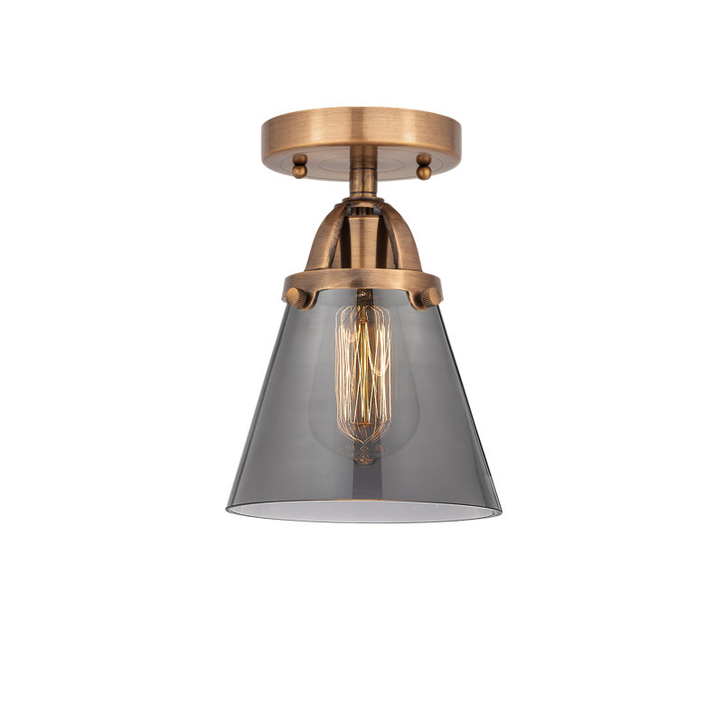 Plafonnier semi-encastré en verre à DEL, Cuivre antique, Plaqué couleur fumée, H 9,25 po x l 6,25 po x P 6,25 po