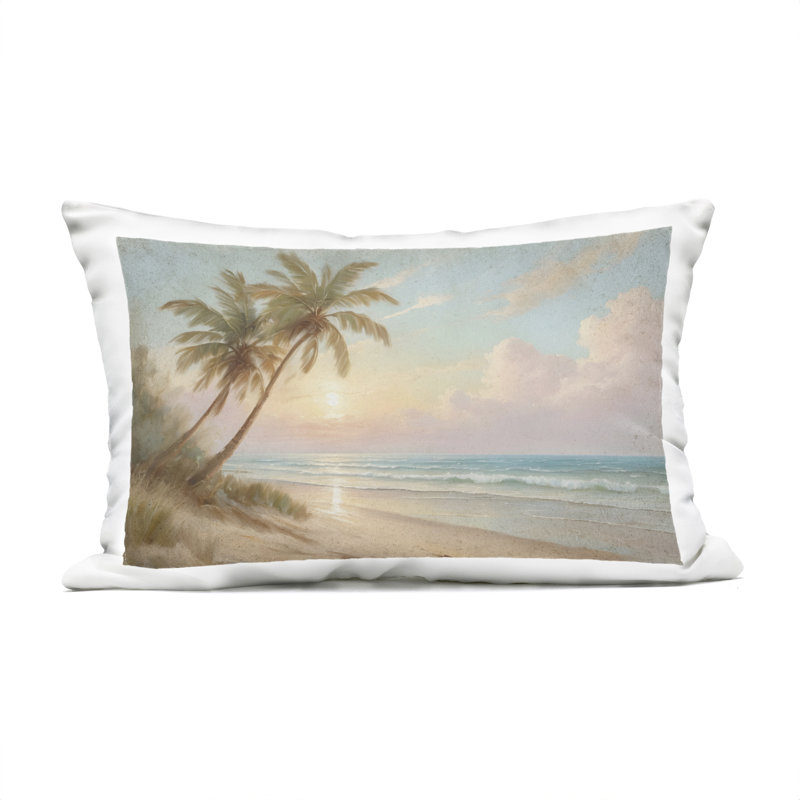 Coussin d'extérieur Sunset View Beach Palms, Bleu / plage beige