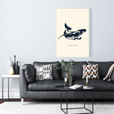 Croquis de baleine bleue - Toile illustrative pour la salle de bain