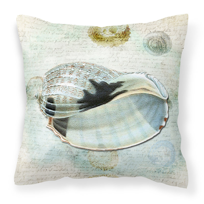 Coussin décoratif intérieur / extérieur beige / bleu Shells, H 18 po x l 18 po x P 5,5 po