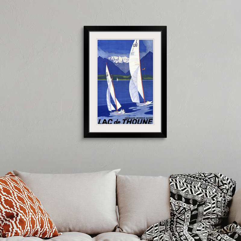 « lac de thoune » par otto baumberger affiche rétro, H 32 po x l 24 po x P 1 po, Cadre noir
