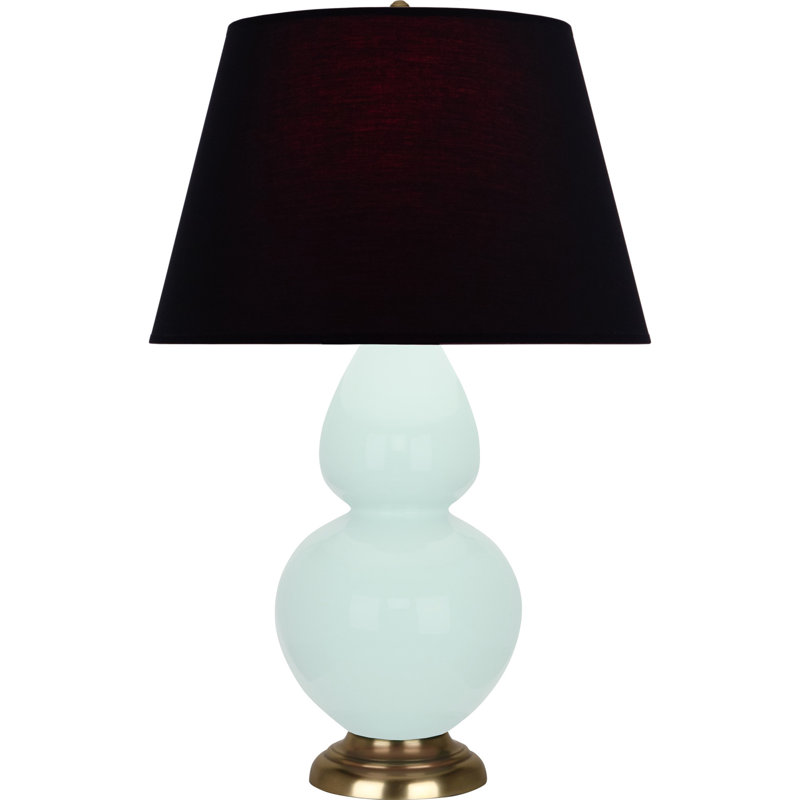 Lampe de table double gourde en céramique, Perle, Menthe glacée, Laiton