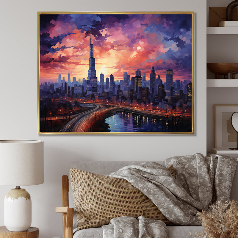Skyscrapers Glass Giants I - Architecture Wall Art Living Room, H 12 po x l 20 po x P 1 po, Cadre flottant doré