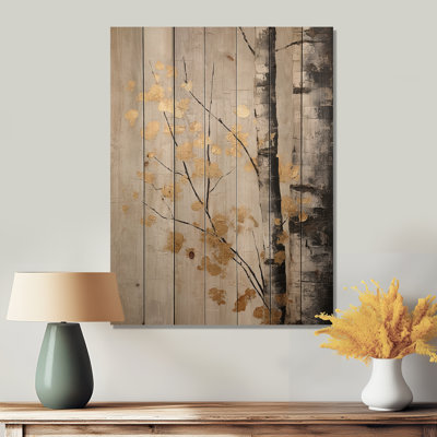Arbre chuchotant gris et or sur bois