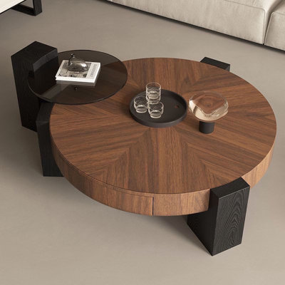 Contemporary Round Wooden Coffee Table and Side Table