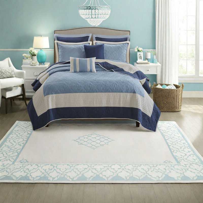 Ensembles de literie de luxe bleu marine, microfibre de qualité supérieure, style traditionnel réversible pour très grand / très grand californien