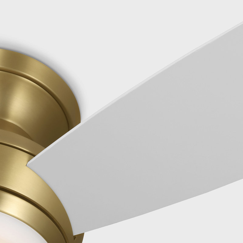 Houle Indoor Ceiling Fan with Matte White blades and Handheld Remote, Burnished Brass/Matte White
