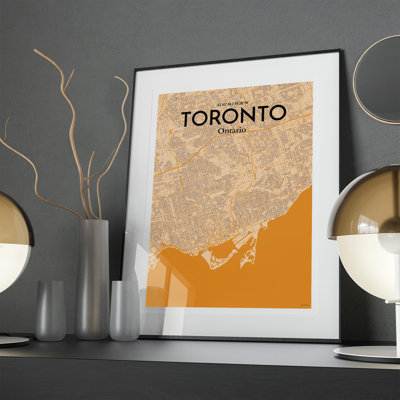 Toronto City Map in Vintage 1 Piece Wall Art
