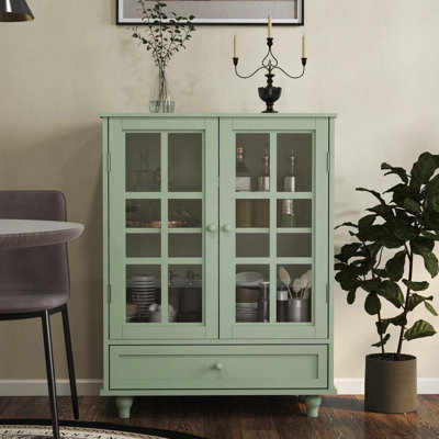 Storage Cabinet with Double Glass Doors and Drawer