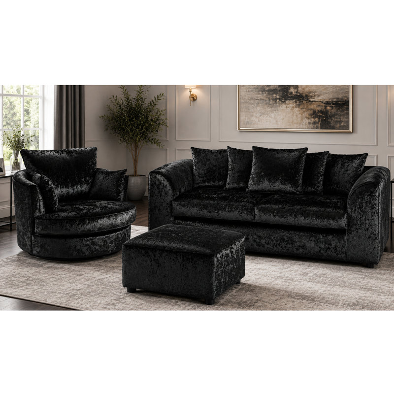 2 Piece Velvet Standard Living Room Set, Black