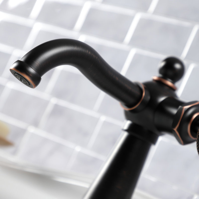 Kingston Brass Webb Single-Handle 1-Hole Deck Mount Bathroom Faucet with Knurled Handle and Push Pop-Up Drain, Black
