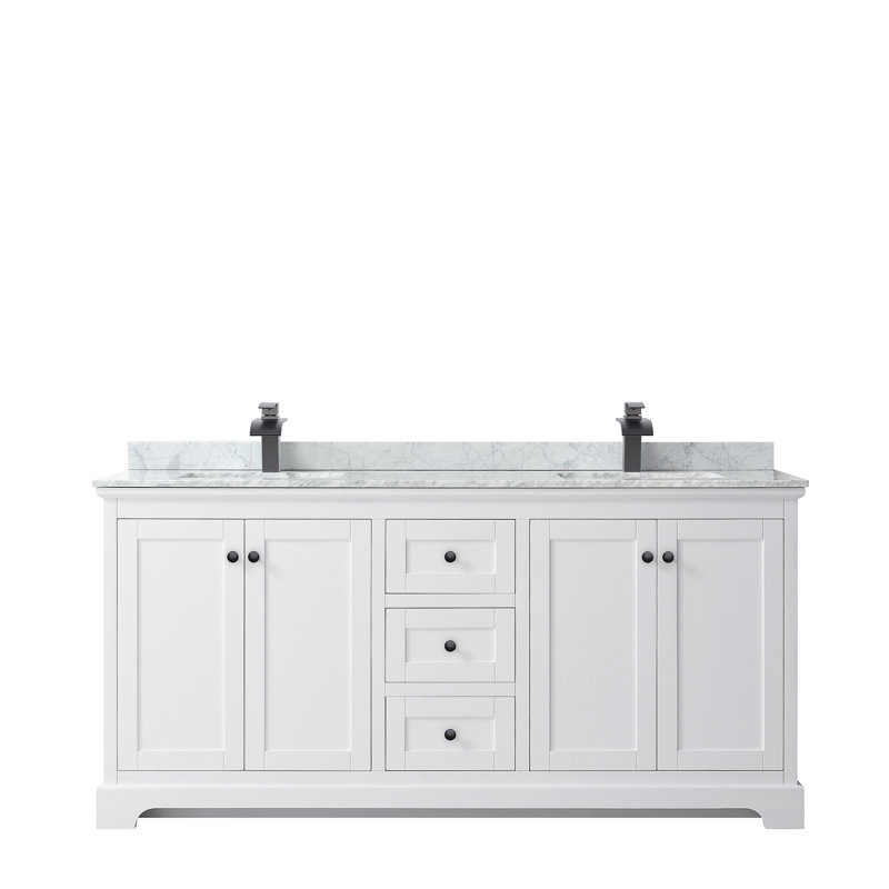 Ensemble de meuble-lavabo double 72 po Avery, Blanc, Or brossé