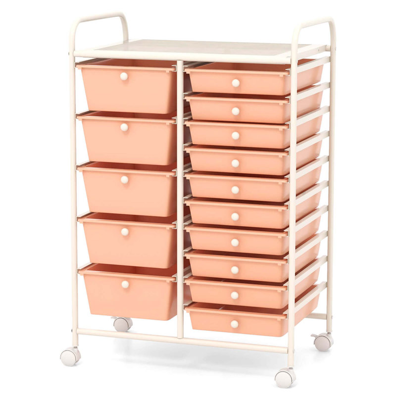 Rebrilliant 15 Drawer Rolling Organizer Cart Utility Storage Tools Scrapbook Paper Multi-use, Peach Fuzz