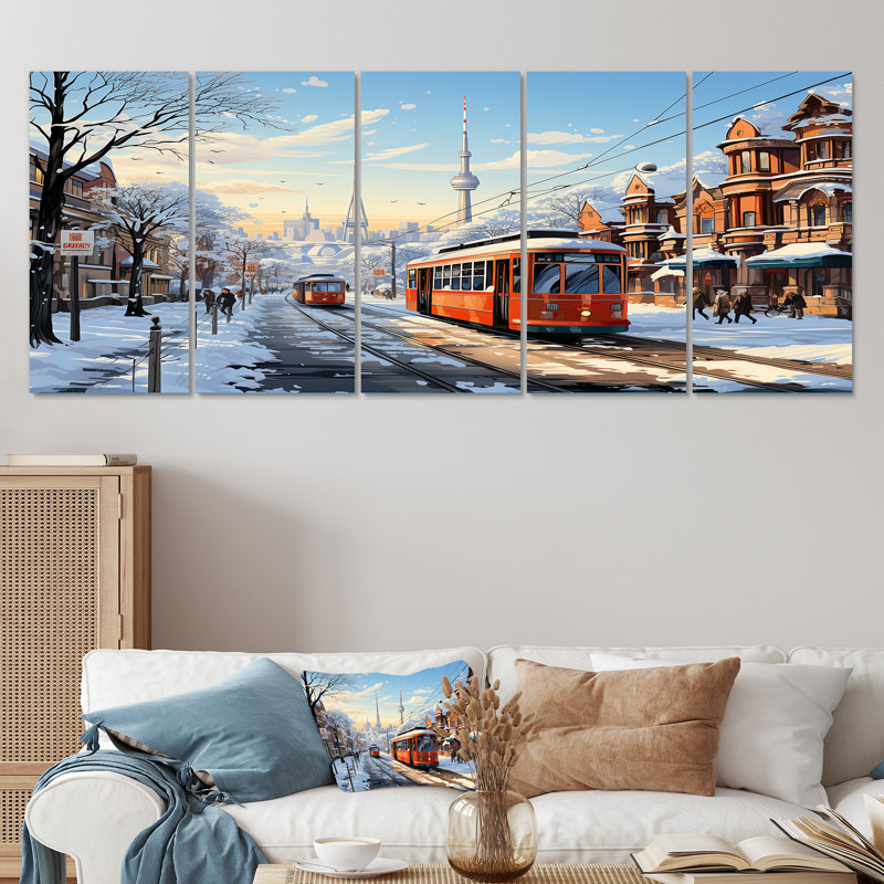 Toronto City In Winter I - ensemble d'art mural 5 pièces Toronto, H 28 po x l 60 po