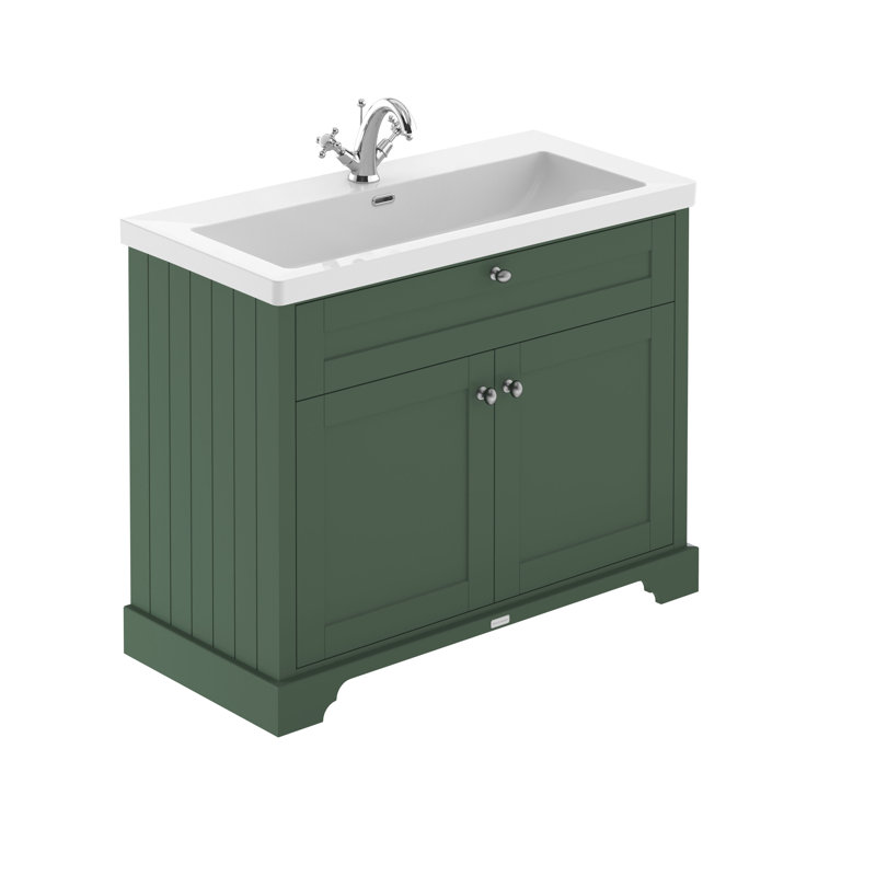 Old London 1000mm Hunter Green 2 Door Floor Standing Vanity Unit With 1 Tap Hole Fireclay Basin