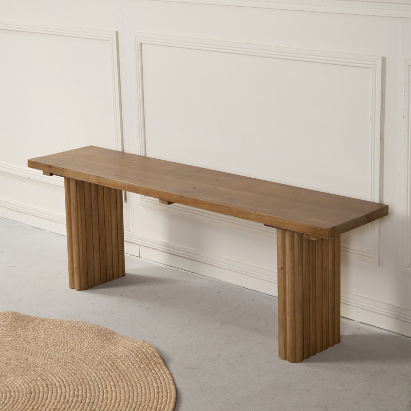  Banc en bois massif Gennari avec pieds cannelés plats (trois tailles disponibles), H 17,70 po x l 51,10 po x P 11,80 po