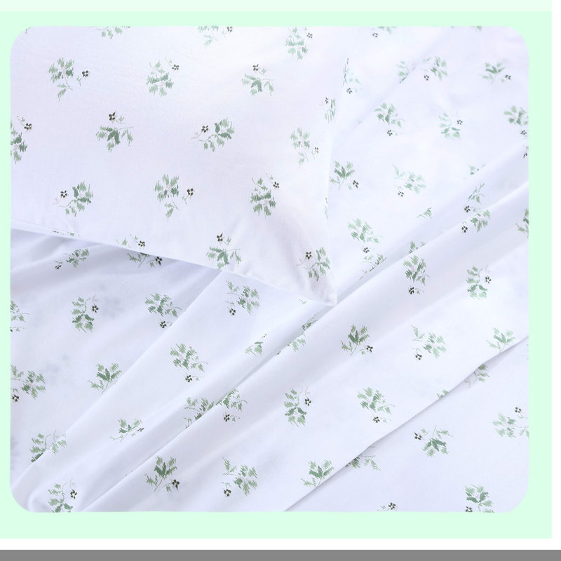 Green Ditsy Percale Sheets - Cool Cotton Bedding Set for Crisp Home Decor