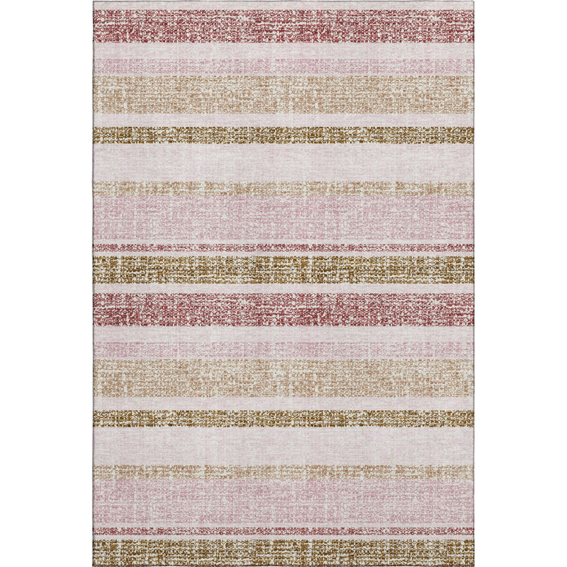 Premium Machine Washable Mayfield AMF2122 Striped Rug, 3' x 5', Pink