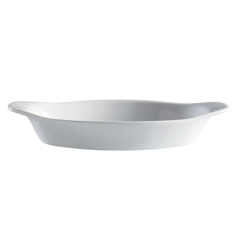 White Porcelain Oval Au Gratin Dish with Handles