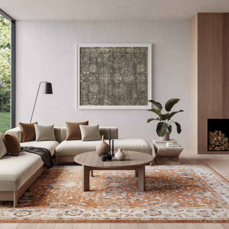 Graceanna 7'10" x 10' Rust Ivory Vintage Indoor Rug, Rectangle 7'10" x 10'