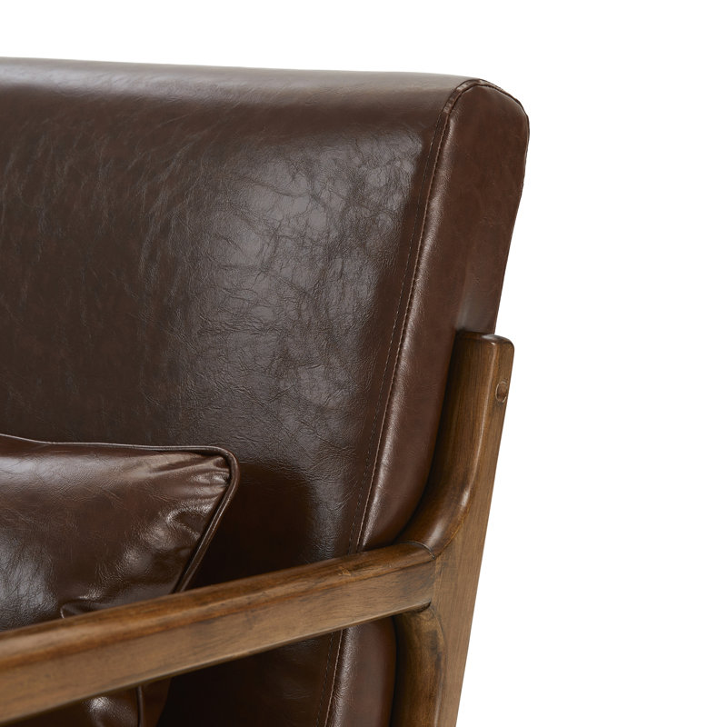 Fauteuil en cuir Jabarius, Structure noyer / coussin brun