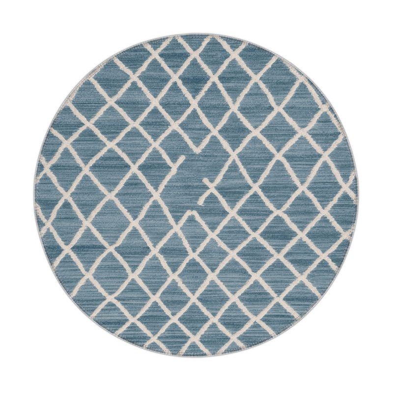 Tapis bleu intérieur et extérieur Trellis, Rond 5 pi