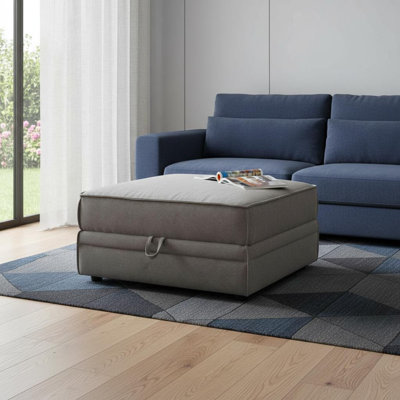 30" Grey Velvet Storage Ottoman