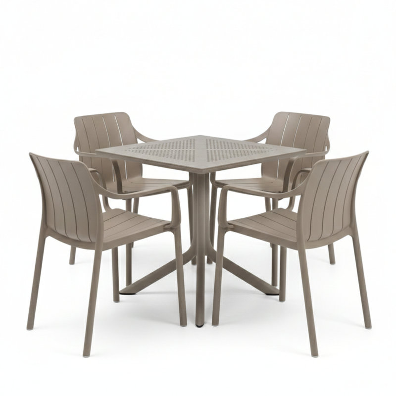 4 - Person Patio Dining Set with Square Table, Dark Grey