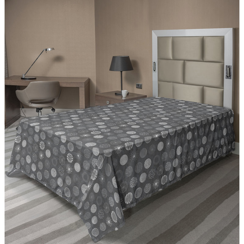 Drap plat moderne de style bohème Ambesonne, Drap plat pour lit simple, Gris pâle / motif abstrait blanc