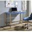 Bureau d'écriture moderne avec port USB, plateau blanc ultrabrillant Base en métal doré | Or, bois synthétique