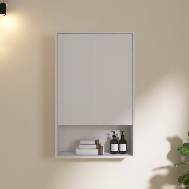Armoire de salle de bain murale 24 po avec 2 portes à fermeture douce et tablette réglable, Blanc lustré, 24"