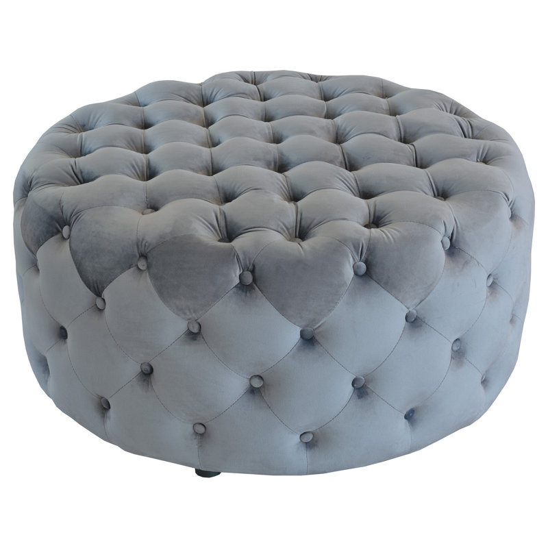 Isiah 91cm Wide Velvet Tufted Round Solid Colour Cocktail Ottoman, Grey